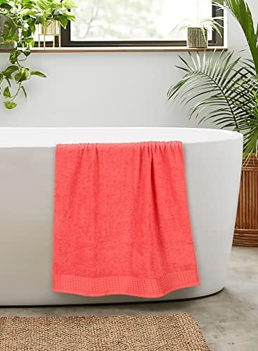 GLAMBURG 100% Cotton 2 Pack Oversized Bath Towel Set 28x55 Inches, Ultra Soft Highly Absorbant Compact Quickdry & Lightweight Large Bath Towels, Ideal for Gym Travel Camp Pool - Coral Orange