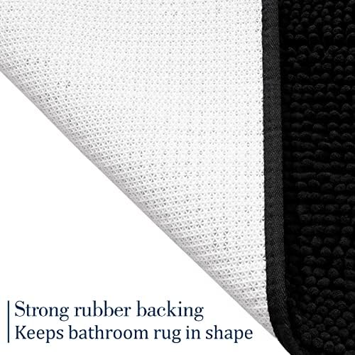 LOCHAS Luxury Bathroom Rug Shaggy Bath Mat 24 x 17 Inch, Black