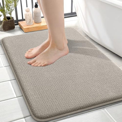 OLANLY Memory Foam Small Bathroom Rug 24x16, Absorbent Bath Mat, Warm Taupe