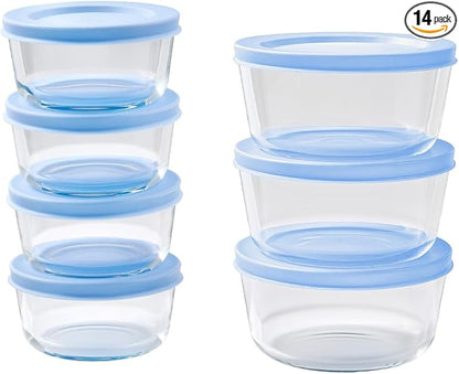 14-Piece Glass Food Storage Containers Set (7 Containers + 7 BPA-Free Lids) | 1-Cup & 2-Cup, Leakproof | Microwave, Freezer, Oven & Dishwasher Safe | Ideal for Meal Prep & Pantry Organization, Blue