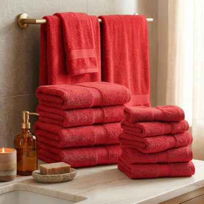 SUPERIOR Egyptian Cotton Ultra Plush & Absorbent, 12 Piece Set, Red