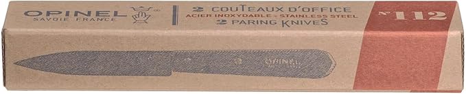 Opinel No. 112 Paring Knives 2 Piece Set, Sandvik 12C27 Steel Everyday Use Prep Knives for Chopping, Peeling, Slicing, Trimming, Stabilized Sustainably Harvested Beechwood Handles, Made in France