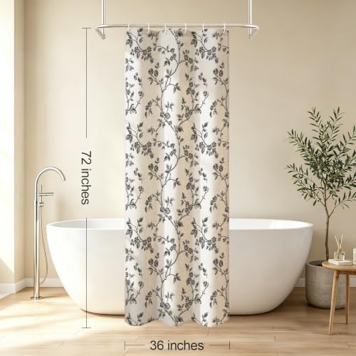 MitoVilla Small Stall Linen Floral Shower Curtain for Bathroom,36 x 72