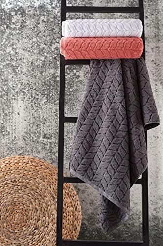 BAGNO MILANO Turkish Cotton Bath Towels, Hand Towels - Soft Plush Jacquard Collection Luxury Towels Set (Charcoal, Towel Set of 3)