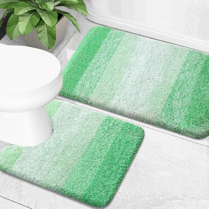OLANLY Micorfiber Bathroom Rug Set 2 Piece, 24"x16"+U-Shaped 24"x20"