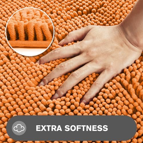 Flame Orange Bathroom Rugs – Absorbent and Washable Bath Mat, Non-Slip, Thick Soft Chenille Bath Rugs for Bathroom Floor, Shower, Sink - 20" x 32"