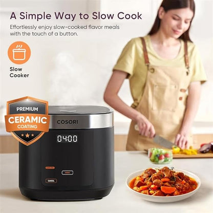 Cosori Rice Cooker 10 Cup, 24h Keep Warm, Non-stick Ceramic Inner Pot, 18 Functions Fuzzy Logic Rice Maker with Stainless Steel Steamer Basket, Sauté, Slow Cooker, Black