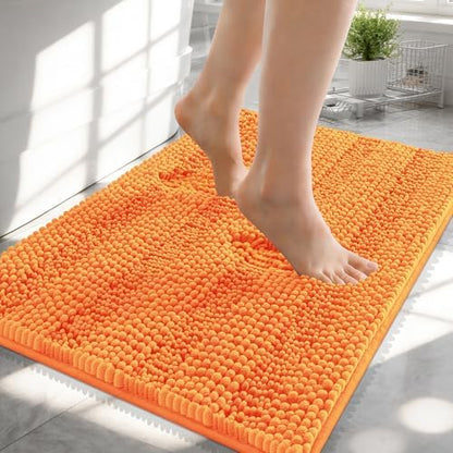 OLANLY Thick Small Bathroom Rugs 24x16, Soft Chenille Bath Rugs, Orange