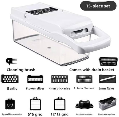 Vegetable Chopper: 10 in 1 Food Chopper - Onion Vegetable Slicer Cutter Dicer, Veggie Cutter with Container, 7 Blades, Kitchen Gadgets for Carrot Salad Garlic Potato Slicer (Black/White)
