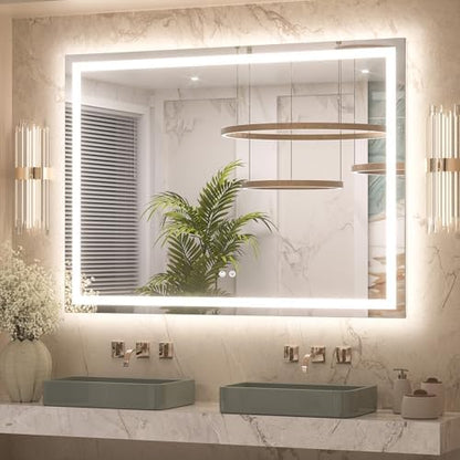 Keonjinn 48x36 Inch LED Bathroom Mirror with Lights, Frontlit & Backlit