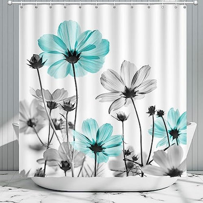 Rustic Floral Shower Curtain, Daisy Shower Curtain Watercolor Painting Farmhouse Waterproof Shower Curtain Sets with 12 Hooks Polyester Fabric Machine Washable Decor Bath Curtain, Retro Daisy