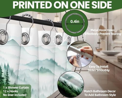 Dark Green and White Stall Shower Curtain, 48X72 in Narrow Small, Forest