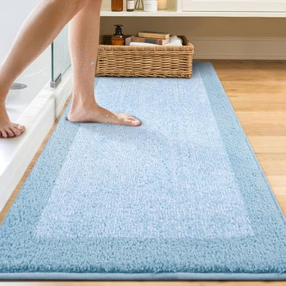 80x24 Bathroom Rugs Non Slip Washable, Soft Absorbent Bath Mat Light Blue