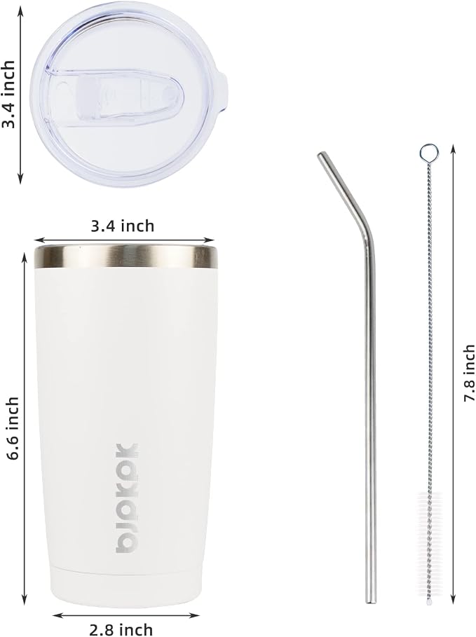 BJPKPK White Stainless Steel Tumbler With Lid And Straw 20 oz Insulated Tumblers Thermal Cup For Hot And Cold Drinks
