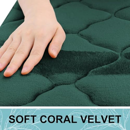 OLANLY Memory Foam Bath Mat Rug 24x16, Ultra Soft Bathroom Rugs, Dark Green