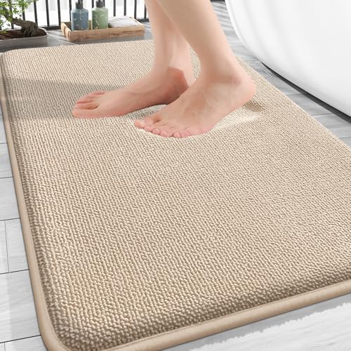 OLANLY Thick Memory Foam Bathroom Rugs 34x21, Absorbent Bath Mat, Beige