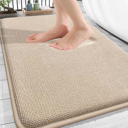 OLANLY Thick Memory Foam Bathroom Rugs 34x21, Absorbent Bath Mat, Beige