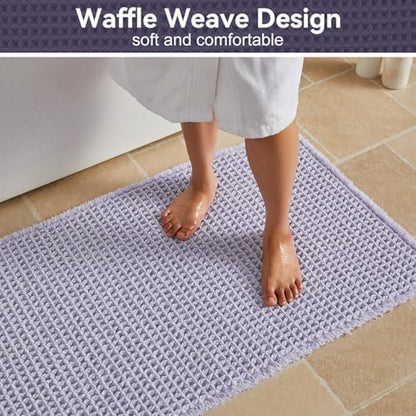 Triohero Waffle Runner Bath Mat - Long Bathroom Rugs Non Slip Washable, Ultra Soft Super Absorbent Quick Dry Boho Farmhouse Bathroom Decor, 24" x 72", Lavender Cream