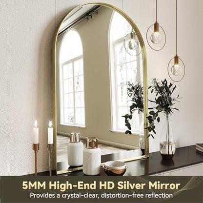 Brightify Arched Mirror, 24 x 36 Inch Gold Arch Mirror, Metal Frame Gold Arched Wall Mirror, Arched Top Bathroom Vanity Mirror for Living Room Bedroom Mantle Entryway Hallways