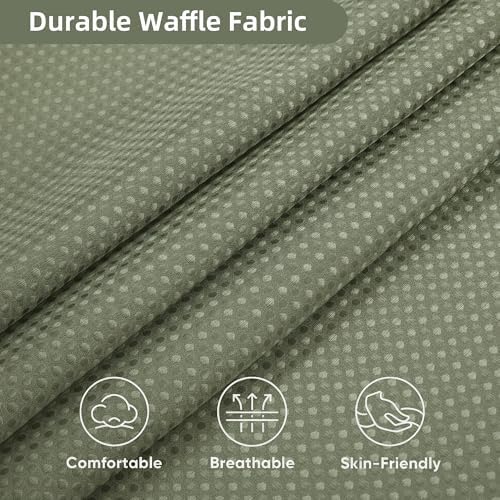 3 in 1 Shower Curtain Set, Waffle Shower Curtain and Liner Set with 12 Double Sided Shower Curtain Hooks, 72 x 84 Fabric Shower Curtains for Bathroom, Green