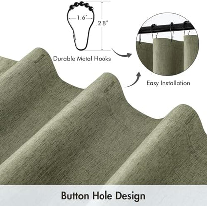 ANRODUO Olive Green Linen Textured Fabric Shower Curtain Set - W60xL72