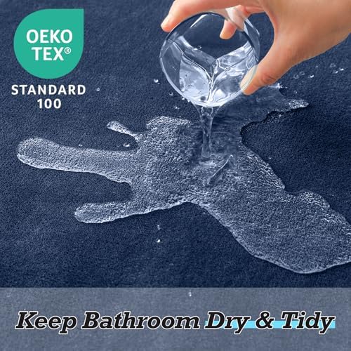 HUXMEYSON Bathroom Rugs Sets 3 Piece, Non-Slip & Quick Dry Bath Mat Set, Ultra Soft Velvet Bath Rugs for Bathroom, Toilet and Shower Floor, Navy