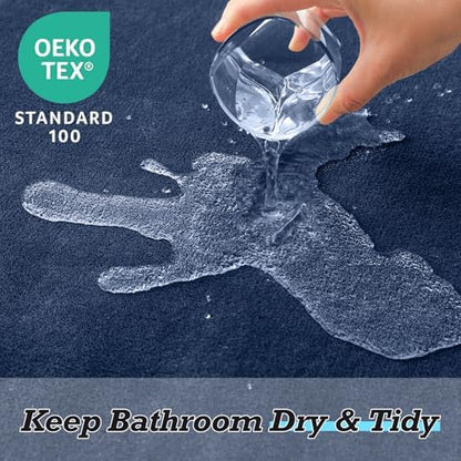 HUXMEYSON Bathroom Rugs Sets 3 Piece, Non-Slip & Quick Dry Bath Mat Set, Ultra Soft Velvet Bath Rugs for Bathroom, Toilet and Shower Floor, Navy