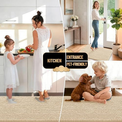 OLANLY Thick Chenille Bathroom Runner Rugs 59x24, Absorbent Bath Mat, Beige