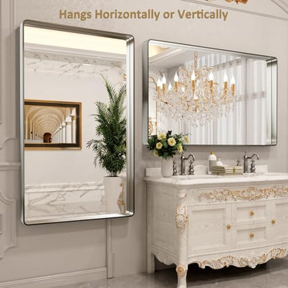 LOAAO 60X36 Inch Brushed Nickel Bathroom Mirror