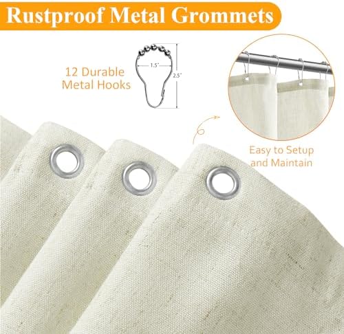 Naturoom Linen Shower Curtain 96 Inch Long for Bathroom Ivory 1 Panel