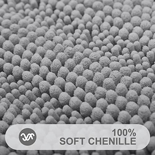 Grandaily Chenille Striped Bathroom Rugs 30x20, Extra Thick and Absorbent Bath Mats, Non-Slip Soft Plush Shaggy Shower Carpet, Machine Wash Dry, Bath Rug for Bathroom, (Medium, Dark Gray)