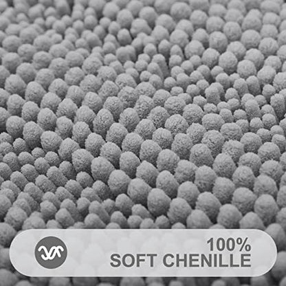 Grandaily Chenille Striped Bathroom Rugs 47x24, Extra Thick and Absorbent Bath Mats, Non-Slip Soft Plush Shaggy Shower Carpet, Machine Wash Dry, Bath Rug for Bathroom, Dark Gray