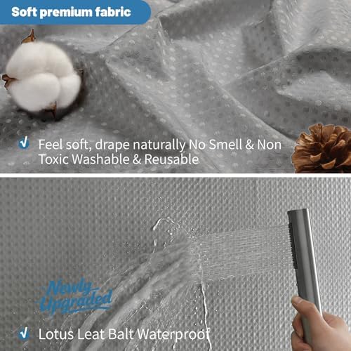 2-in-1 Waterproof Fabric Shower Curtain - No Separate Liner Needed, Hotel-Style Waffle Weave, Effortless Cleaning & Washable Bathroom Shower Curtain Set,72Wx96H,Grey