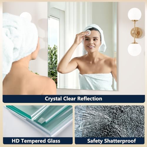 24" x 32" Frameless Bathroom Mirror Tempered Glass Wall Mirror Polished Edge Horizontal Vertical Hanging Silver Decor for Vanity Bedroom Entryway