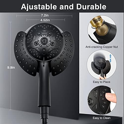 INAVAMZ 2 in 1 Shower Head with Handheld Combo High Pressure Black 1.8 GPM