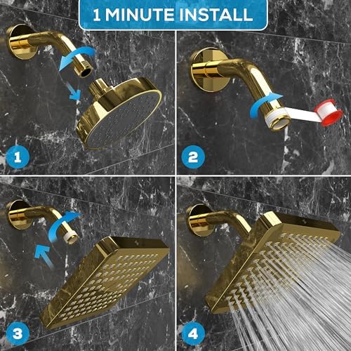 SparkPod Rain Shower Head, 6 Inch Square, Egyptian Gold Finish