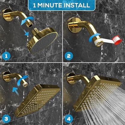 SparkPod Rain Shower Head, 6 Inch Square, Egyptian Gold Finish