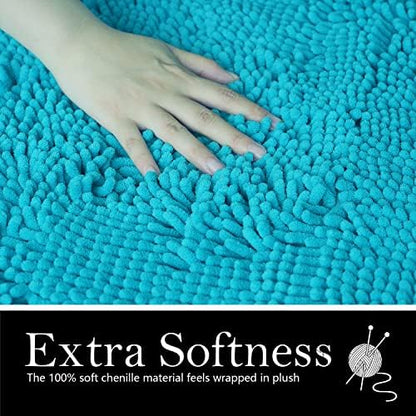 Bathroom Rugs Chenille Bath mat 2 Piece Set, Super Absorbent, PVC Non Slip Backing, Bath mats for Bathroom, Plush Shaggy, Thick, Machine Washable, Bathtub, Shower, Toilet.(Light Blue)