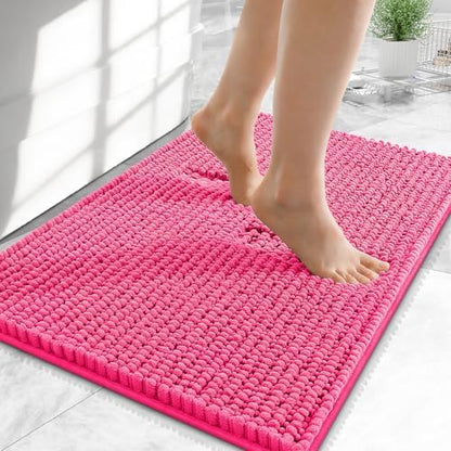 OLANLY Thick Chenille Small Bathroom Rugs Mats 24x16, Hot Pink
