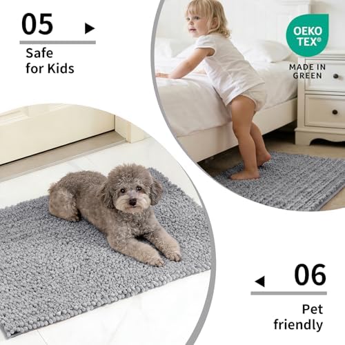 Disolla Grey Bathroom Runner Rug 24x60 Inch - Large Long Chenille Bath Mat, Thick Shaggy Plush Absorbent Floor Mat, Non-Slip Runner for Master Bathroom and Bedside
