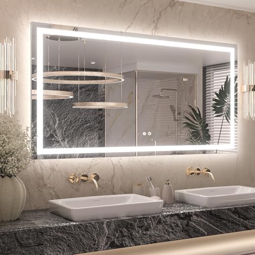 Keonjinn 55x30 Inch LED Bathroom Mirror with Lights, Frontlit & Backlit