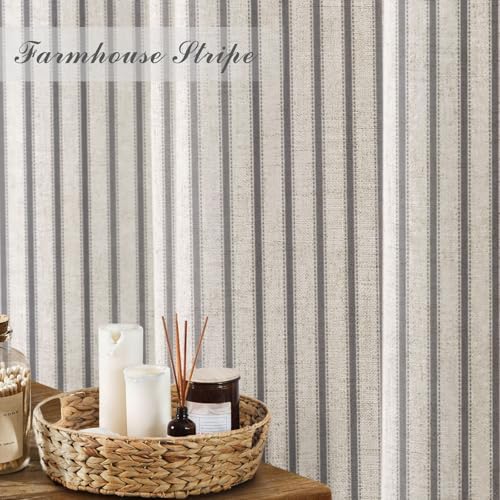 Farmhouse Striped Shower Curtain Grey Vintage Linen Curtain 72"W X 72"L