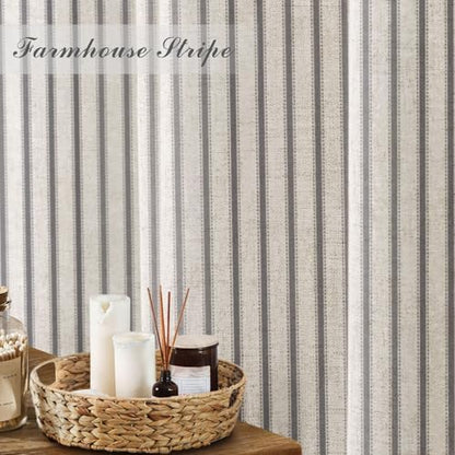 Farmhouse Striped Shower Curtain Grey Vintage Linen Curtain 72"W X 84"L