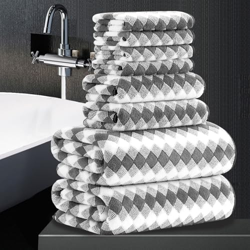 8 Piece Bathroom Towel Set Dark Grey|2 Oversized Large Bath Towels Sheet,2 Hand Towels,4 Washcloths| 600GSM Soft Premium Towel Set for Bathroom Hotel,Highly Absorbent Quick Dry Bath Towel Collections