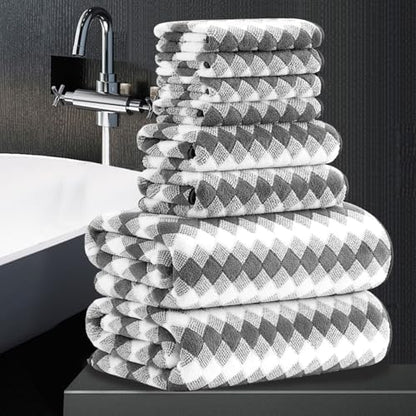 8 Piece Bathroom Towel Set Dark Grey|2 Oversized Large Bath Towels Sheet,2 Hand Towels,4 Washcloths| 600GSM Soft Premium Towel Set for Bathroom Hotel,Highly Absorbent Quick Dry Bath Towel Collections