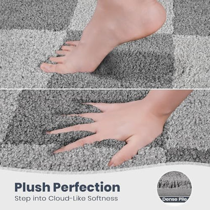PURRUGS Bathroom Rug Non-Slip Machine Washable 20" x 30", Super Absorbent and Quick-Dry Bath Mat, Extra Soft and Plush Bath Rug for Shower, Bathtub and Sink, Light Grey & Grey