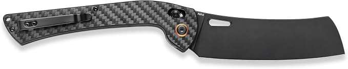 SENBON foldable chef's knife, AUS-8 stainless steel with black titanium plating, carbon fiber handle with back clip, portable outdoor folding fruit knife