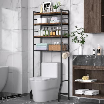 Over The Toilet Storage Rack,4-Tier Over Toilet Bathroom Organizer with Adjustable Wooden Shelves,Freestanding Space Saver Bathroom Cabinet Shelves Over Toilet,Over Toilet Storage, Vintage Brown