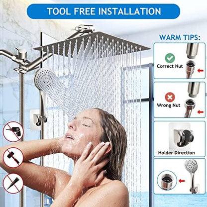 Shower Head Combo,12" Brushed Nickel High Pressure with 11" Extension Arm