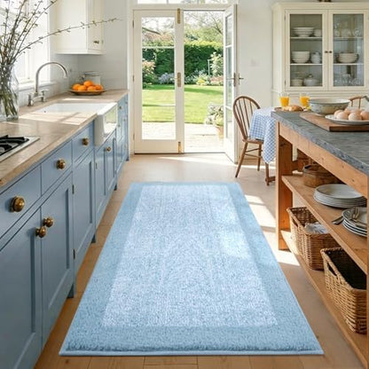 48x32 Bathroom Rugs Non Slip Washable, Soft Absorbent Bath Mat Light Blue